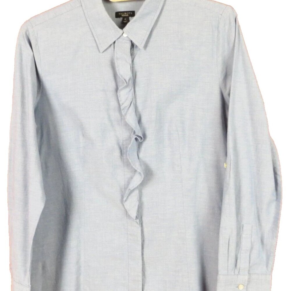 Talbots Classic Fit Button-Up Shirt Light Blue Cotton Blend‎ Size 14